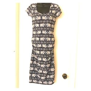 Elephant print blue and white midi dress